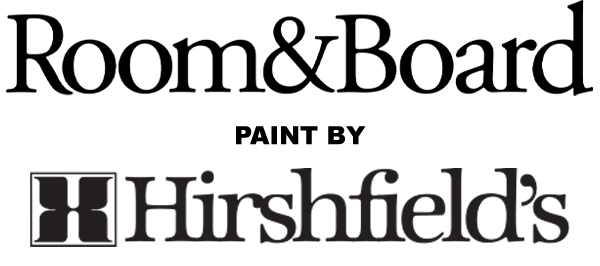Black Room & Board Paint and Hirshfield's logos. Manufactured by Hirshfield's in Minnesota.