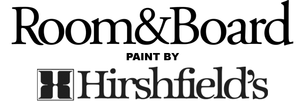 Black Room & Board Paint and Hirshfield's logos. Manufactured by Hirshfield's in Minnesota.
